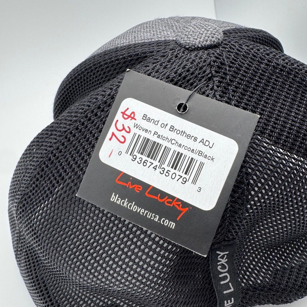Black Clover Hat Live Lucky Charcoal Black Band of Brothers ADJ Mesh Trucker Cap - Picture 3 of 13